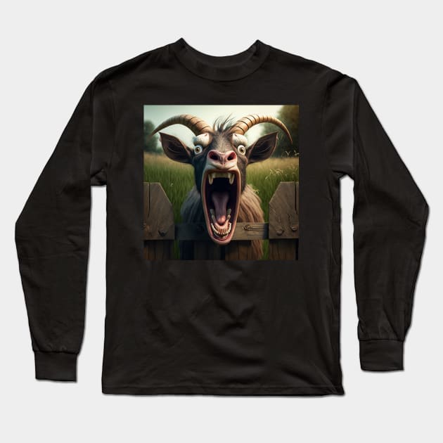 Funny Farm Screaming Goat Long Sleeve T-Shirt by TheArtfulAllie